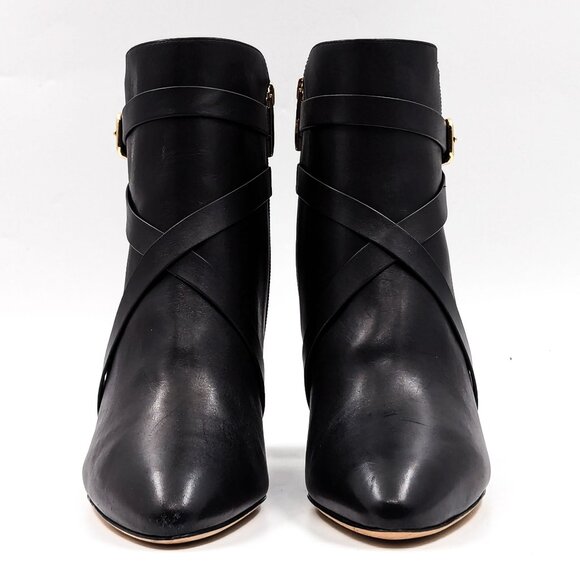 L'Agence Women Franci Black Leather Buckle Dressy Office Heel Boots sz 9.5 - Picture 3 of 12